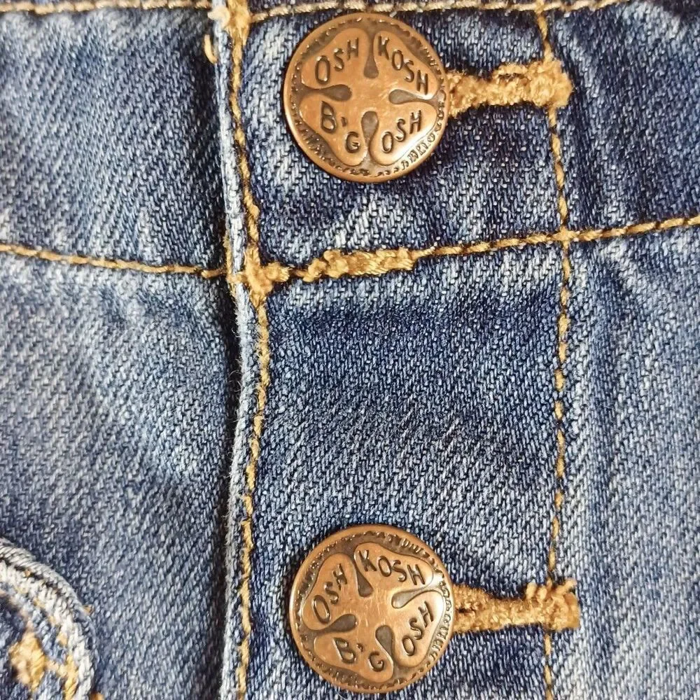 OshKosh B’gosh 2T Girls Denim Jean Bibs Overalls  Heart Pocket Button Cotton